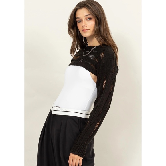Hyfve Black Open Knit Shrug Sweater - Picture 3 of 4